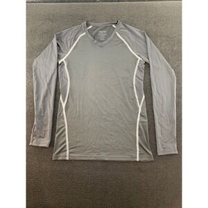High Five Womens Gray Long Sleeve V Neck Athletic Shirt Size S Moisture Manageme